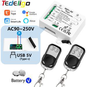 투야 와이파이 스마트 스위치 무선 리모컨 (AC110V 220V 2채널 수신기 릴레이 포함) Alexa, Google Home 연동 (조명/차고 모터용)