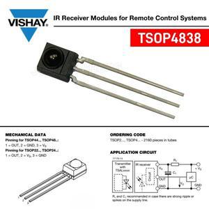 TSOP4838 기존 P4838 VISHAY IR 적외선 수신기 DIP-3 라스베리 모듈 용 38kHz 원격 제어 센서