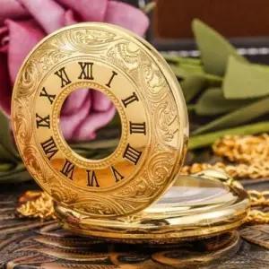 빈티지 목걸이 투명 골드 회중시계 장식용 포켓 시계 WFJ1OAU