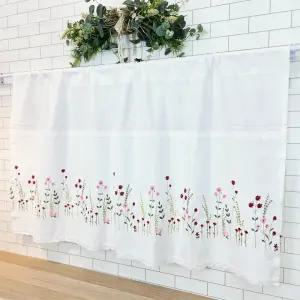 [바란스커튼] 주방 창문 커튼 광목 들꽃레드 자수 가리개 125cmx70cm