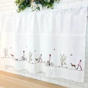 [바란스커튼] 주방 창문 커튼 광목 강아지산책 자수 가리개 125cmx70cm