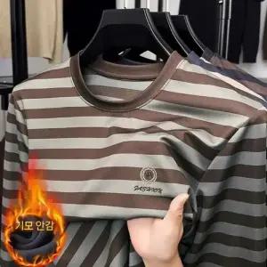 남성 데일리룩 라운드넥티 겨울 기모 스트라이프 티셔츠 트렌드 라운드넥 상의 힛템