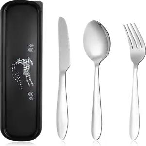 케이스 포함 여행 도구 도시락용 스테인리스 스틸 은식기 세트 휴대용 캠핑 커틀러 포크 숟가락 나이프