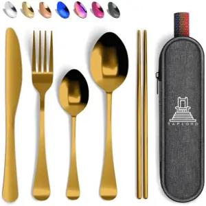 케이스 포함 탭로드 휴대용 여행용 실버웨어 세트 여행 도구 5종 캠핑용 스테인리스 스틸 플랫웨어