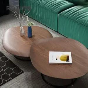 유럽식 거실테이블 볼록한 미니멀 인테리어 호두나무 거실 타원형 모양 오목 티테이블