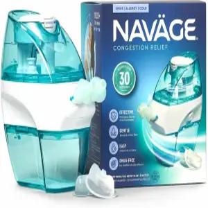Navage 스타터 번들 비강 관개 시스템 코 클리너 1개와 소금 포드 30개가 포함된 식염수 헹굼 키트