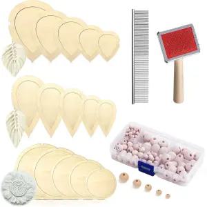 타이유 167개 Macrame 잎 절단 몰드 및 빗 세트 원형 템플릿 프린지 스테인리스 스틸 나무 구슬 고무 밴드