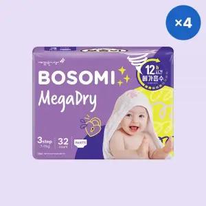 보솜이 메가드라이 아기 기저귀 팬티 중형 공용 32개입 4팩 MNS