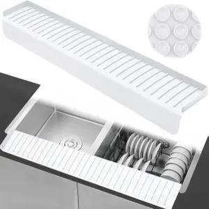 주방 싱크대 스플래시 가드 4인치 x 30인치 가장자리 보호대 흡입 컵 수도꼭지 더 긴 실리콘 매트 욕실
