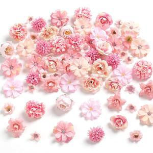 롱플라워 인조 꽃 머리 미니 핑크 분홍색 인조 꽃 머리 가짜 모란 데이지 장미 꽃 다색 작은 실크 데이지 꽃 머리 공예 화환 결혼 파티 DIY 홈 데코레이션, 2-4cm