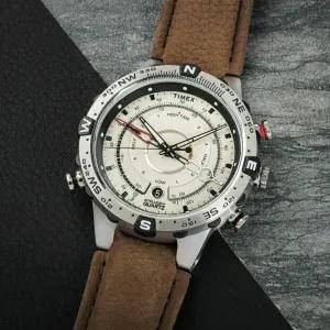 [타이맥스]인텔리전트 인디글로 나침반 온도 조수 다기능 남성 가죽 손목시계