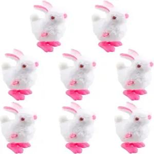 8팩 부활절 토끼 와인딩 장난감 푹신한 시계 달걀 사냥 바구니 스타킹 스터퍼 파티 생일 선물 흰색