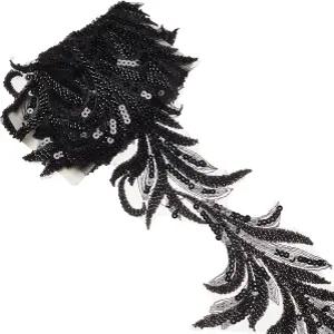 레틴스타일 2야드 플로럴 자수 스팽글 트림 메시 플라워 리본 의류 웨딩드레스 레이스 원단 DIY 장식용