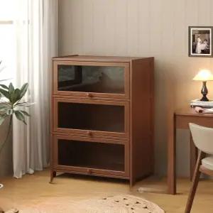 원목책장 아크릴문 대나무 책꽂이 수납장 거실 서재 침실 인테리어 선반 다용도 가구