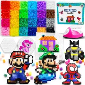 미니 언이 포함된 FUNZBO 5200 5mm 퓨즈 비즈 키트 - 24가지 색상 111가지 패턴 소녀와 소년을 위한