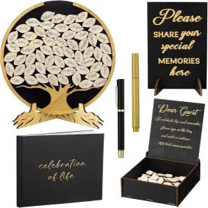 레이누오센 나무 장례식 방명록 세트 인생 장식 기념 사랑의 추억 또는 러브 카드 펜 테이블 사인(블랙과