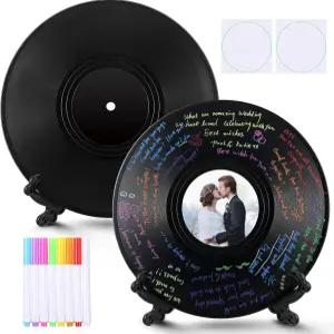 릴렉스윅스 2세트 비닐 웨딩 레코드 게스트북 대안 12인치 DIY 시그니처 홀더가 있는 결혼식 생일 졸업식