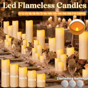9-240개 무불꽃 캔들 웨딩 LED 인공 깜박이는 배터리 작동 캔들라이트 콘서트 디너 홈 데코