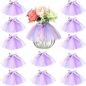 타투오 12피스 미니 투투 테이블 스커트 와인 병 커버 툴레 꽃병 장식 화환 결혼식 베이비 샤워 케이크