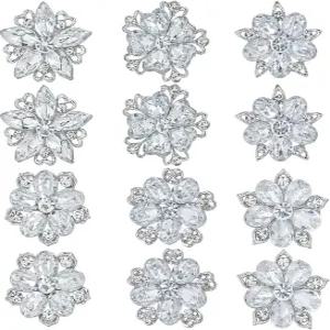 MEEDOZ 로트 12개 모듬 크리스탈 라인스톤 플라워 브로치 핀 세트 여성 DIY 신부 결혼 부케 키트
