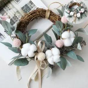 조화리스.조화가렌더 귀여운 꽃잎과 목화로 만든 폼폼 코튼 리스