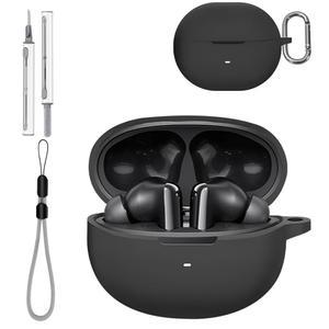 깨끗한 키트가 포함된 QCY 멜로버드 N70 케이스, 열쇠고리와 랜야드가 부드러운 피부 실리콘, 남성용 및 여성용 전체 보호 케이스-블랙