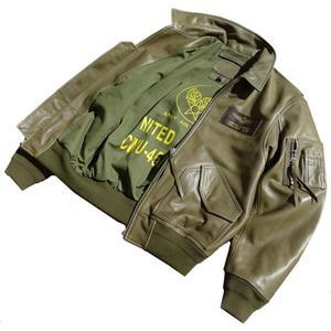 올리브 그린 가을 파일럿 가죽 자켓 남자 밀리터리 스타일 플러스 사이즈 5XL 정품 천연 소 CWU-45P 비행