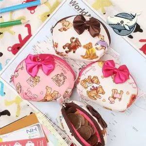 사랑스러운 미니 리본 파우치 귀여운 패브릭 카와이3단봉제지갑 여행지갑 아이지갑