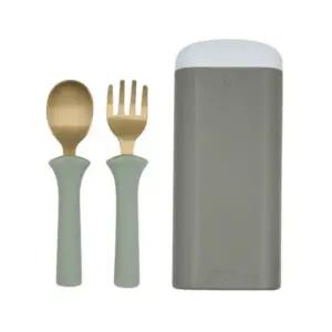 블루마마 키즈 수저 세트 스푼 포크 휴대용 그린릴리