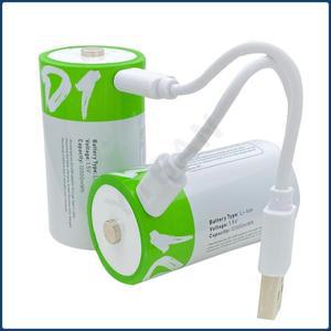 D사이즈 충전식 배터리, LR20, USB 리튬 이온 천연 가스, 스토브, 가정용 온수기용, 1.5V, 12000mWh