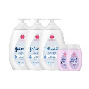 존슨즈 화이트 로션 무향 500ml, 3개 + 증정(베드타임 로션 100ml, 2개)