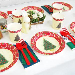 화이트 크리스마스 트리 테이블웨어 6인용 파티세트 크리스마스 테일블 일회용 접시 세트