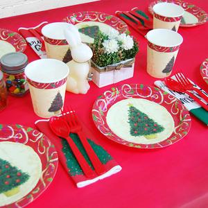 레드 크리스마스트리 테이블웨어 세트 6인용 크리스마스 일회용 접시 파티세트
