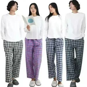 여성 남성 잠옷바지 큰체크 9부 슬레진저 커플 면 주머니 파자마 홈웨어 하의