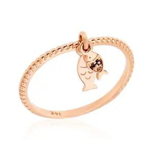 14K 웨이브 꼬냑 딸랑이 물고기 반지 SRS26930