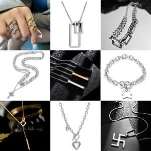 패션 악세사리  써지컬 스틸 커플 세트 남녀 공용 초커 목걸이 팔찌 반지 귀걸이 골드 실버 칼라