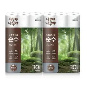 나무야나무야 도톰한3겹 순수 화장지 27m x 30롤 x 2팩