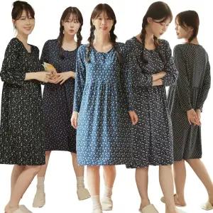 이브바바 여성 소프트 기모 긴팔 실내복 홈웨어 원피스잠옷