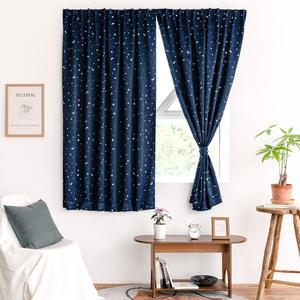 더자리 붙이는 암막커튼 작은창, 트윙클네이비+커튼끈1P