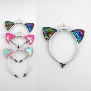 국산 KC 인증 유아동 스팽글 고양이 헤어밴드 여아 왕관 머리띠   0385