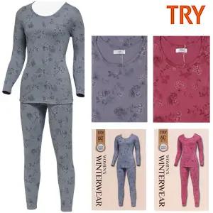 블링푸루 트라이 프리미엄 국내산 여성용 내복 순면100% 플라워 9부상하의 내의세트(P62)