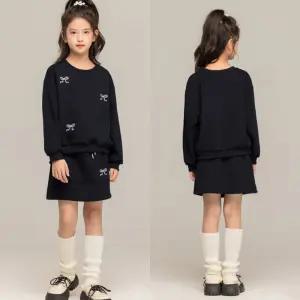 여아 주니어 블랙리본 라운드 티셔츠 스커트 상하세트