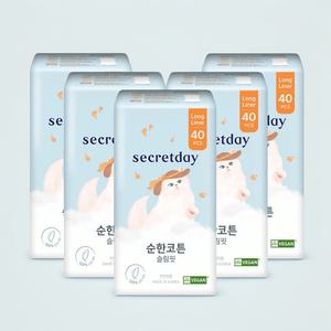 시크릿데이 순한코튼 생리대 슬림핏 롱라이너 40P x 5팩