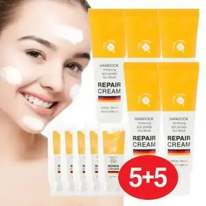 한독 리페어 선블럭크림 500ml 5통+체험 5매 동안 재생크림 미백 주름개선 썬블럭 자외선차단