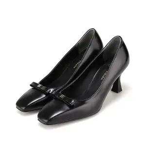 [BABARA][본사운영] 바바라 소가죽 B로고 꼬마 리본 유광 여성 펌프스 7.5cm_BBH702