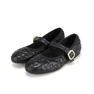 [BABARA][본사운영] 바바라 양가죽 골드 비죠 퀄팅 여성 플랫 슈즈 1cm_BBH546