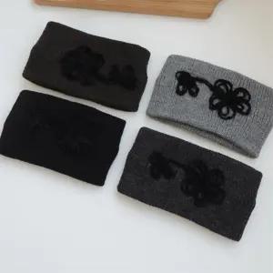 여성용 꽃무늬 니트 헤어밴드 무채색 와이드 터번