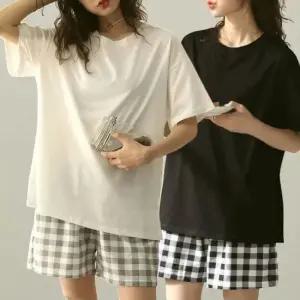 여성 체크 반바지 파자마 홈웨어 밴딩 빅사이즈 잠옷