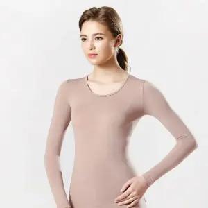 여성 발열 내복 얇은 겨울 보온 내의 긴팔 상의 베이지
