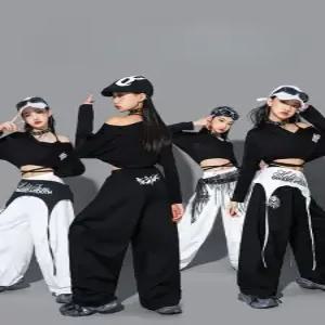 코드루이스 케이팝 블랙 화이트 걸그룹 방송댄스복 X크롭탑 초등 여아 힙합댄스 무대 의상